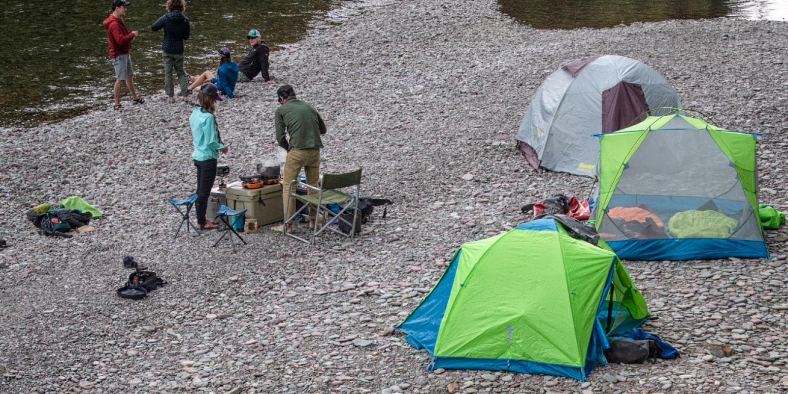 Camping on the Flathead River on an overnight raft trip near Glacier, MT - Wild River