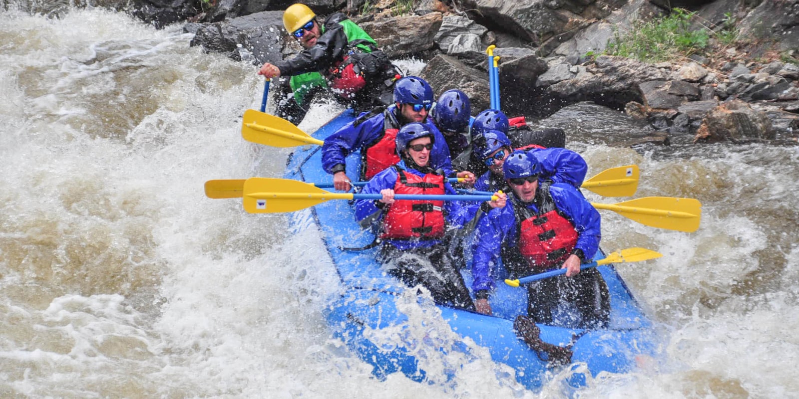Overnight river trip group hitting rapids on the Flathead River near Glacier, MT - Wild River
