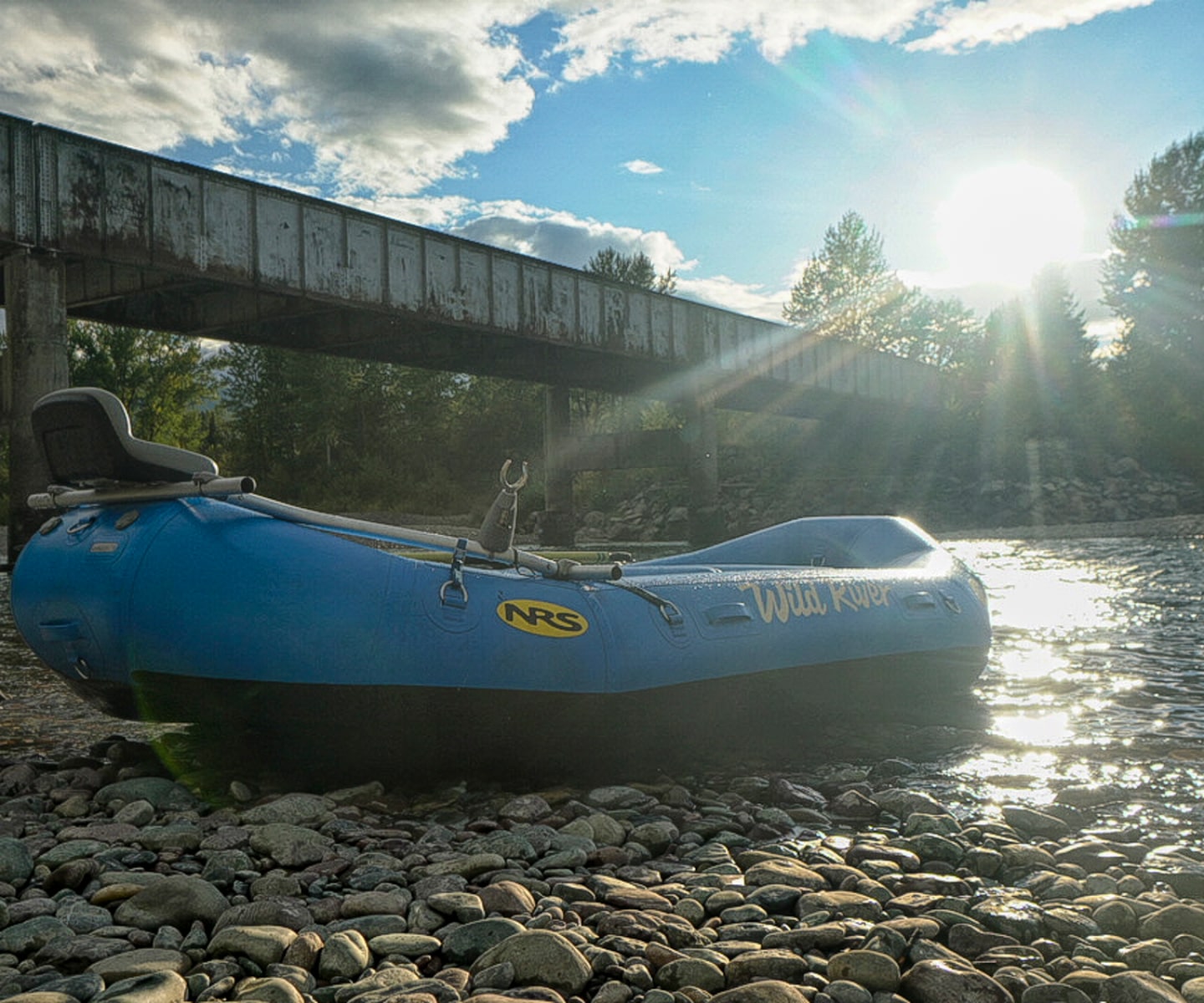 Wild River boat on the banks of the Flathead River